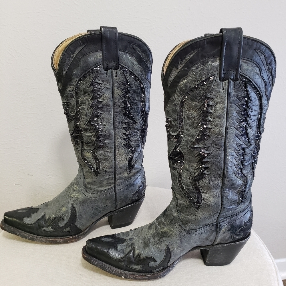 Corral Eagle Sequin Inlay Snip Toe Cowgirl Boots - Picture 4 of 16